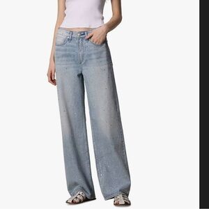 🩵RAG & BONE Logan Mid-Rise Wide Leg Studded Denim